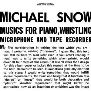 Michael Snow - Musics For Piano, Whistling, Microphone And Tape Recorder 2xLP